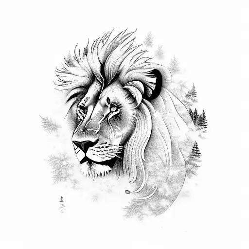 A Lion Roaring Amidst A Snowy Forest