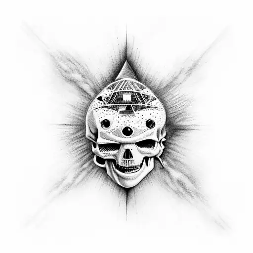 A Surrealistic Twist On Pink Floyd's The Wall Album Cover Featuring Tribal Skulls