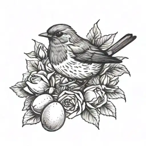 Robin With Eggs Roses