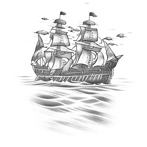 A Majestic Pirate Ship Sailing On Rough Waters With Candles