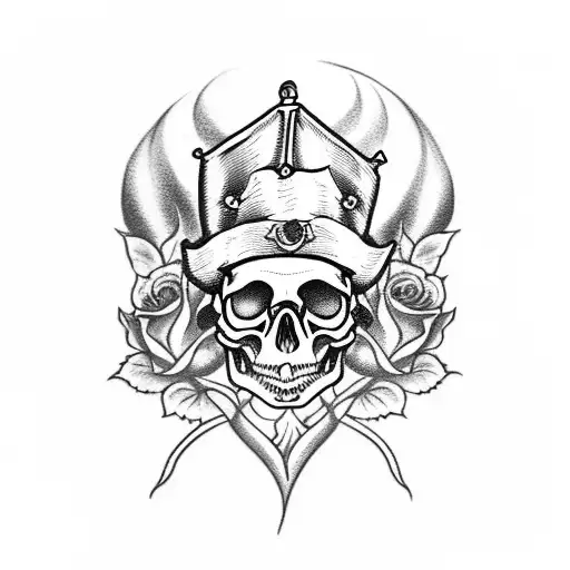 A Skull Wearing A Pirate Hat Surrounded By Roses And Candles