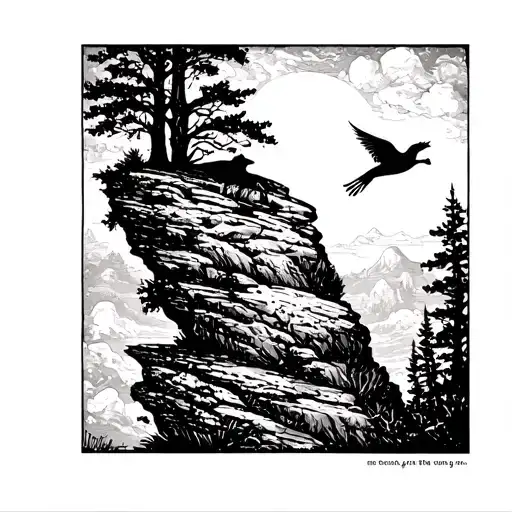 Dog Chasing Bird Off Cliff