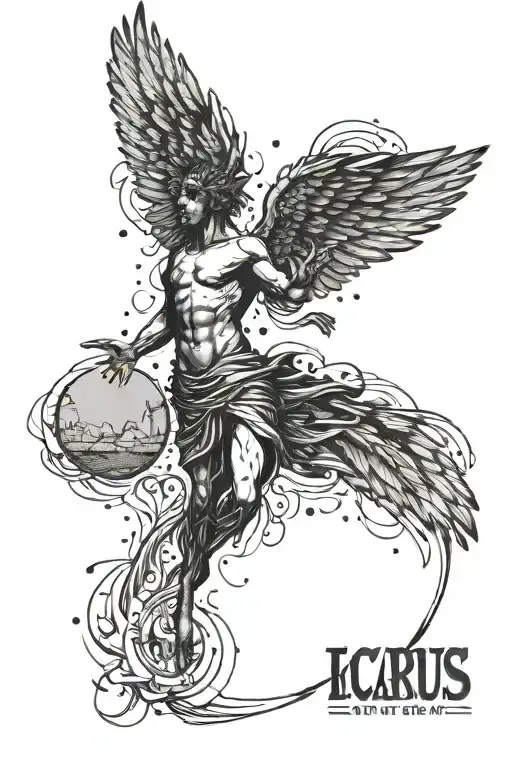 Icarus Falling Away From Sun In Semi Colon Shape