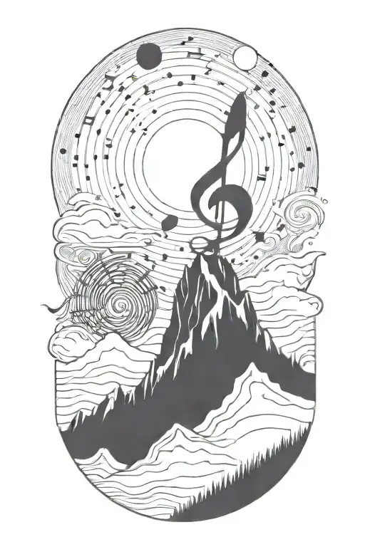 A Cosmic Music Note Blending Into A Snowy Mountain Landscape