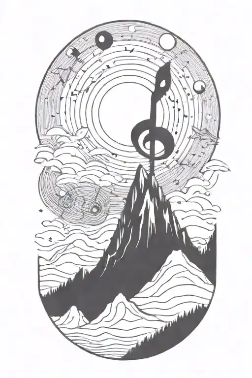 A Cosmic Music Note Blending Into A Snowy Mountain Landscape