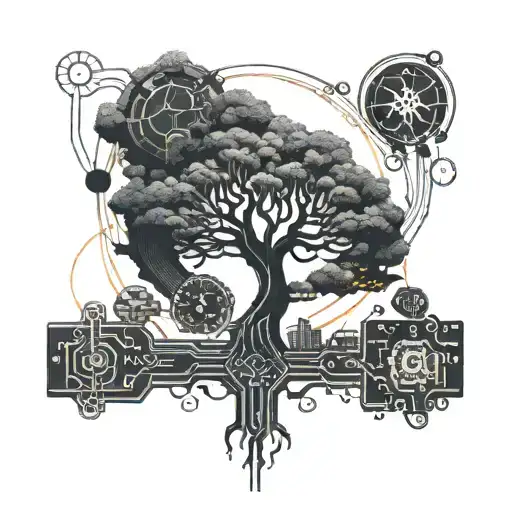 A Futuristic Interpretation Of The Tree Of Life Intertwined With A Circuit Board Design