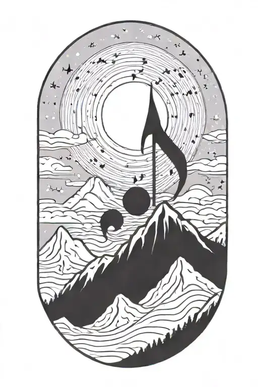 A Cosmic Music Note Blending Into A Snowy Mountain Landscape