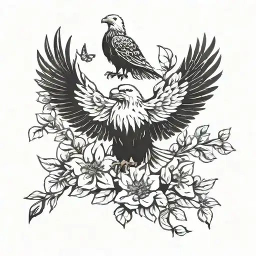 Eagle With Flowers And Moths