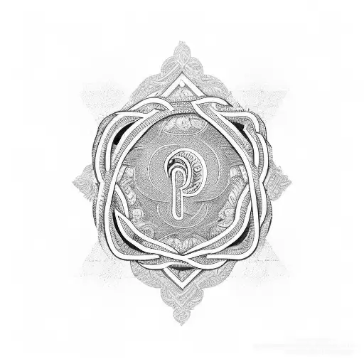 An Intricate Blackwork Design Of A Letter P Intertwined With The Word 'Stay'