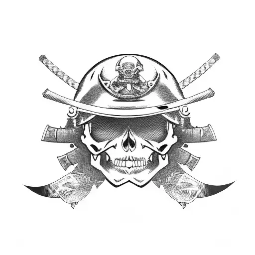 Samurai Skull With Sword And Helmet