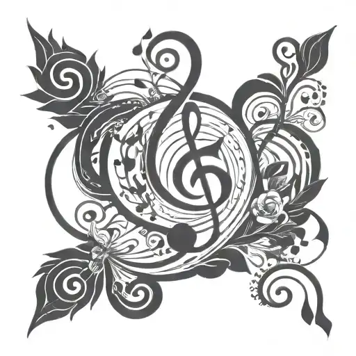 Swirling Design With Geometric Shape In Middle And Music Notes Flowing