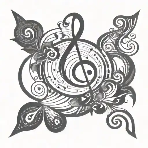 Swirling Design With Geometric Shape In Middle And Music Notes Flowing