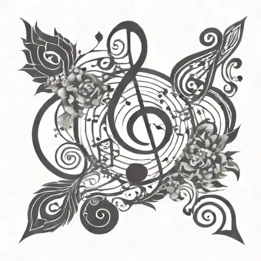 Swirling Design With Geometric Shape In Middle And Music Notes Flowing