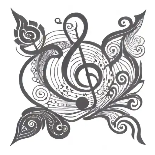 Swirling Design With Geometric Shape In Middle And Music Notes Flowing