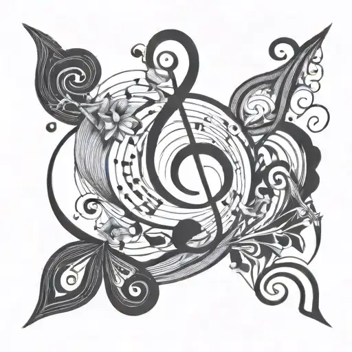 Swirling Design With Geometric Shape In Middle And Music Notes Flowing