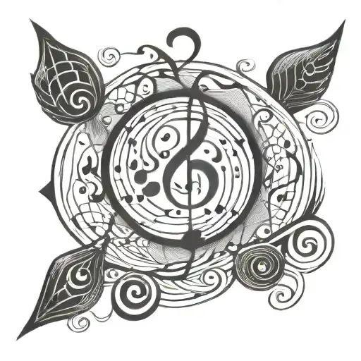 Swirling Design With Geometric Shape In Middle And Music Notes Flowing