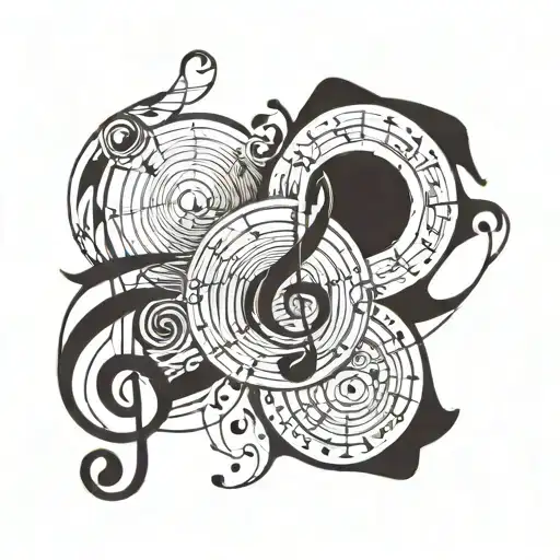 Swirling Design With Geometric Shape In Middle And Music Notes Flowing Round Shape