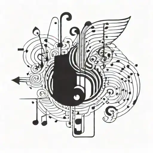 Swirling Design With Geometric Shape In Middle And Music Notes Flowing Round Shape