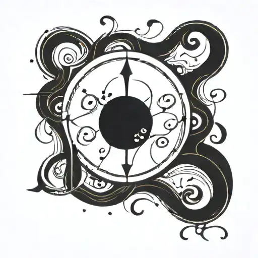 Swirling Design With Geometric Shape In Middle And Music Notes Flowing Round Shape