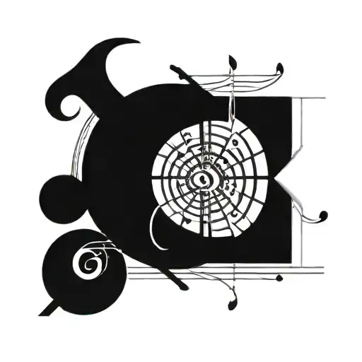 Swirling Design With Geometric Shape In Middle And Music Notes Flowing Round Shape