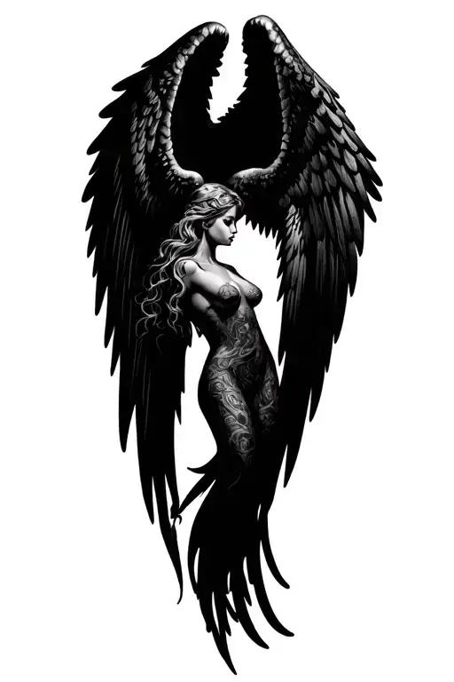 Black Angel Wings Spread