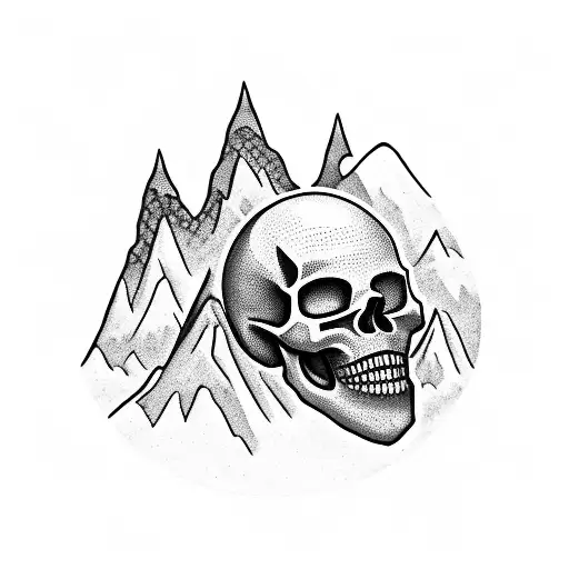 A Camera Shutter Forming The Shape Of A Skull With Mountains Inside