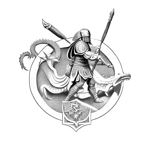 Roman Legionnaire Fighting A Dragon