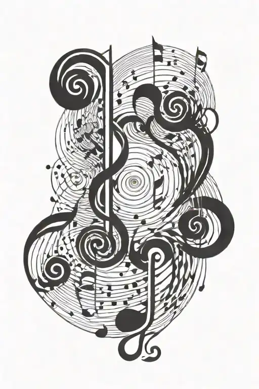 Spiral Wavey Geometric With Music Notes Intertwined
