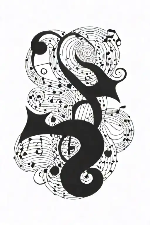 Spiral Wavey Geometric With Music Notes Intertwined