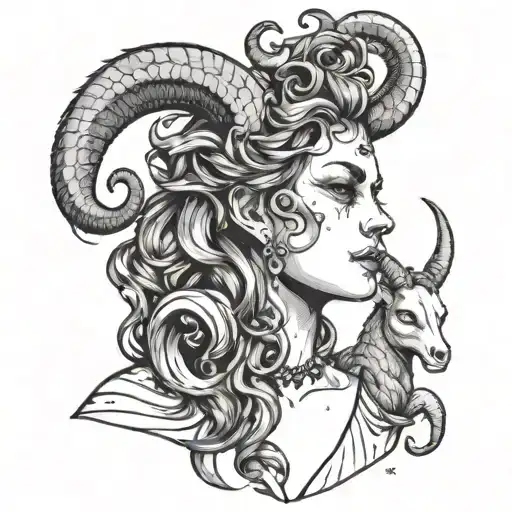 Busines Woman With Head Of Capricorn