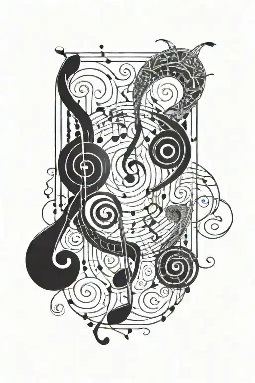 Spirals With Geometric Shape In Middle With Music Notes Intertwined