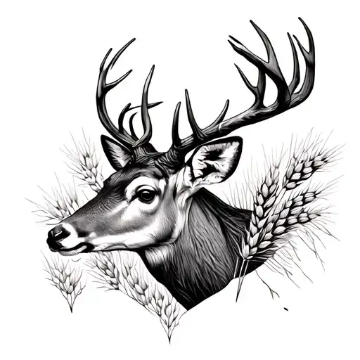 Deer And Wheat Stalk Intertwined