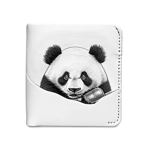 Panda With Bamboo Looks At The Wallet