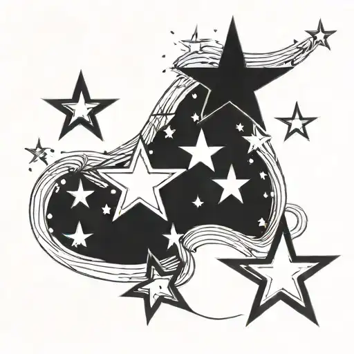 5 Smaller Stars In A Galaxy In A Skinny Line Drawing