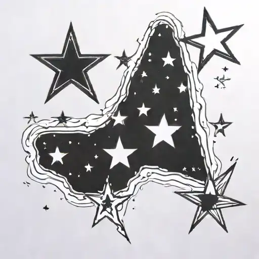 5 Smaller Stars In A Galaxy In A Skinny Line Drawing