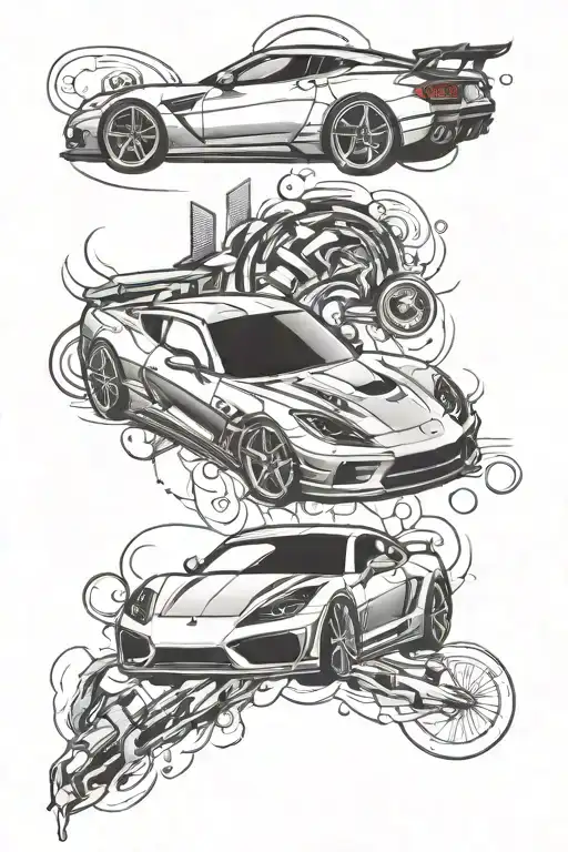Incorporate A Sleek Sports Car Into A Money-themed Tattoo Design