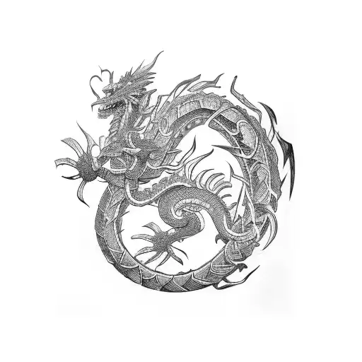 A Traditional Japanese Dragon Coiling Around A Samurai Warrior
