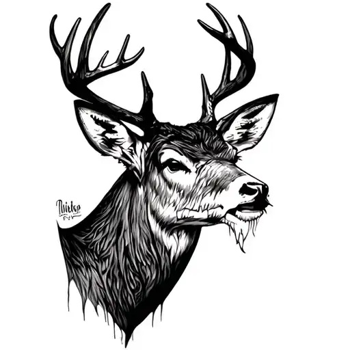 Portrait Of An Angry Scarred Deer