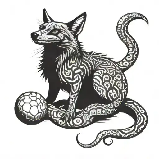 Jackal With Ball Python Snake Wrapped Itself Also