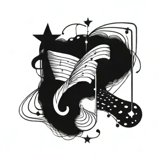 A Celestial Themed Tattoo Incorporating Music Notes And Stars