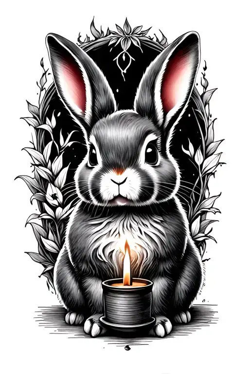 Cute Rabbit With A Candle As A Tribute To Death Stannding