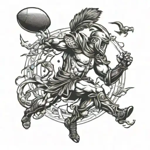 A Fierce Spartan Warrior Kicking A Football With Animals Surrounding Him