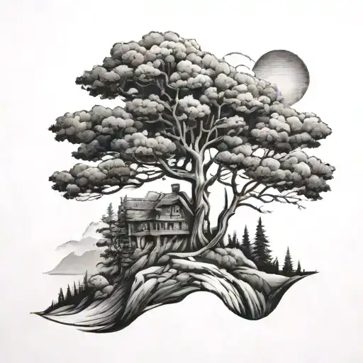 Tree On A Hill In The Mountains