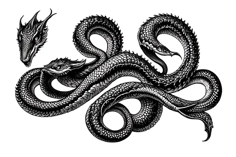 An Intricate Image Of A Black Serpent Coiled Around Both Arms And Torso
