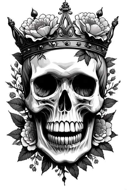Skull Wearing A Crown With Flowers Surrounding