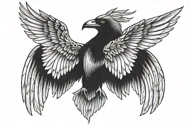 Crow With Wings Open Wings