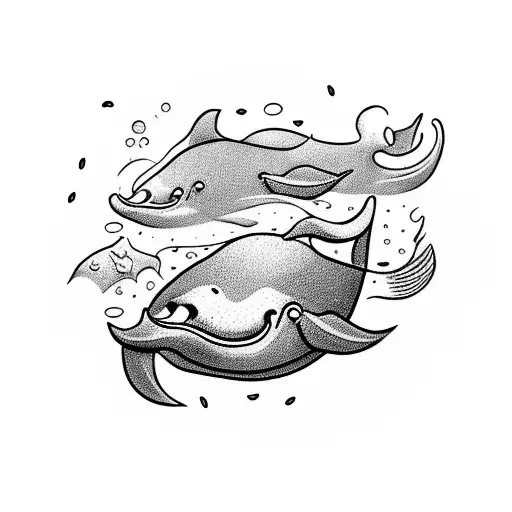 Whimsical Underwater Scene With A Group Of Friends Riding On The Back Of A Smiling Happy Whale