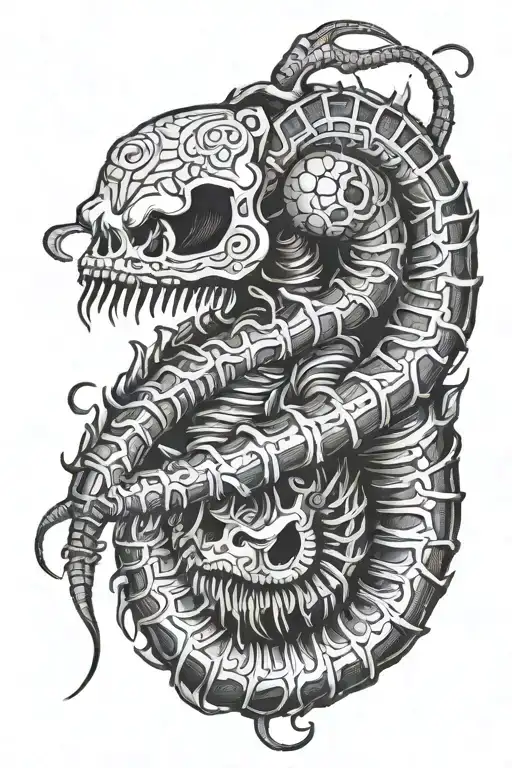 A Millipede Whose Body Is Made Of A Skull