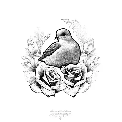 Dove Perched On A Dial With Roses Intertwined