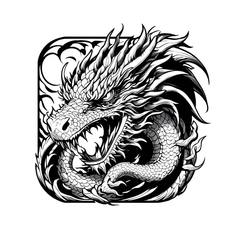 Drangon In Japanese Style That Several Laps Around